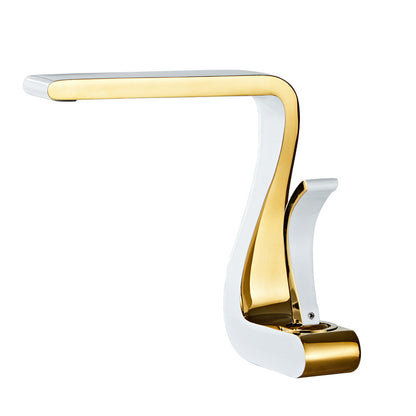 Light Luxury White Gold Color Copper Washbasin Faucet Hot And Cold Bathroom Sink Faucet