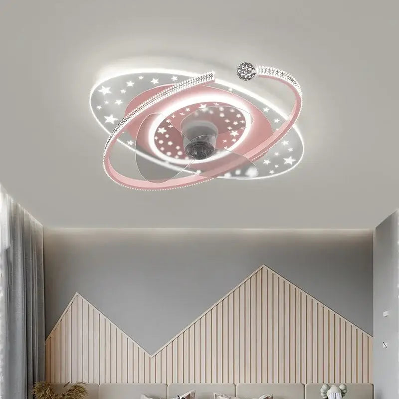 Celestial golden starlight ceiling fan light with pink and silver galaxy-themed design for bedroom decorbites ceiling fan decor