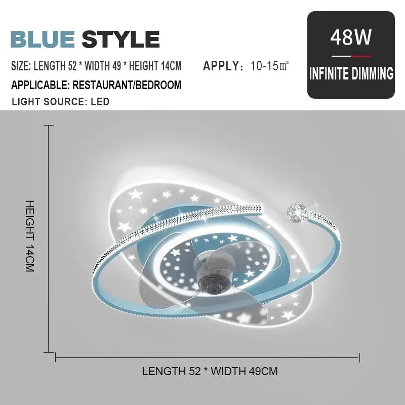 Celestial golden starlight ceiling fan light with blue led star-patterned design and crystal accents for bedroom decorbites ceiling fan