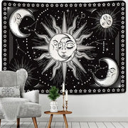 Black and white wall hanging decorbites celestial mandala tapestry featuring sun moon phases stars and constellations