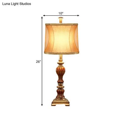 Céline - Retro Drum Design Living Room Night Table Lamp Retro Style Fabric 1-Bulb Brown Desk Light with Square Pedestal