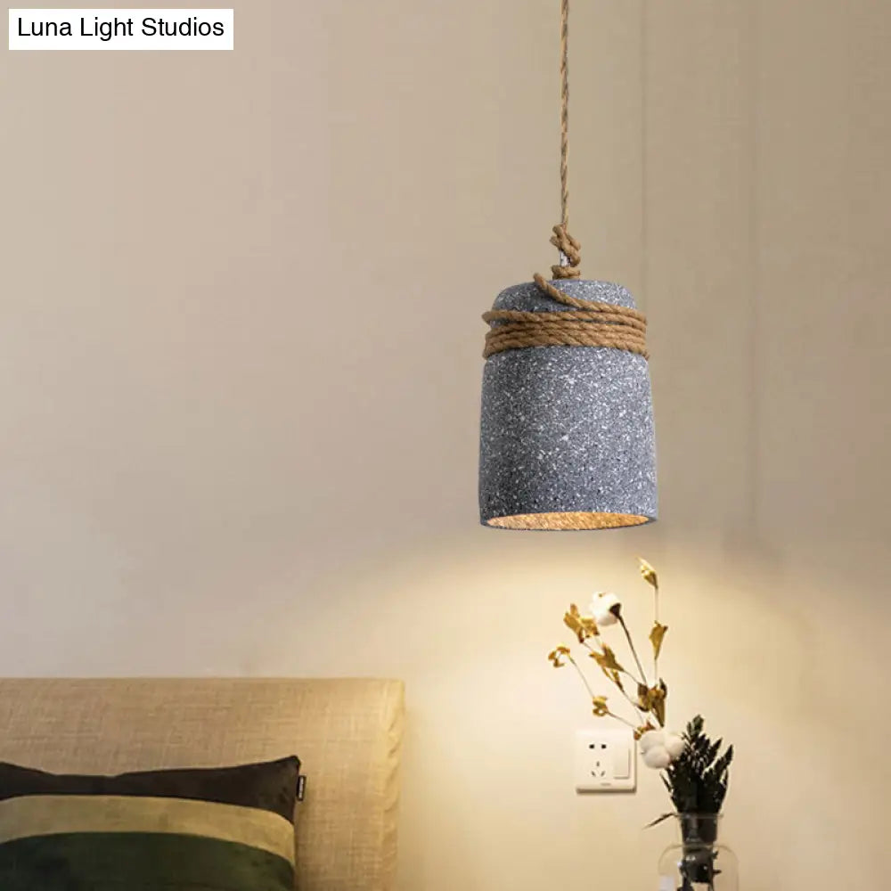 Cement Bell Pendant Light Antique Style with Rope Rod for Restaurant Ceiling in Black/Grey/White