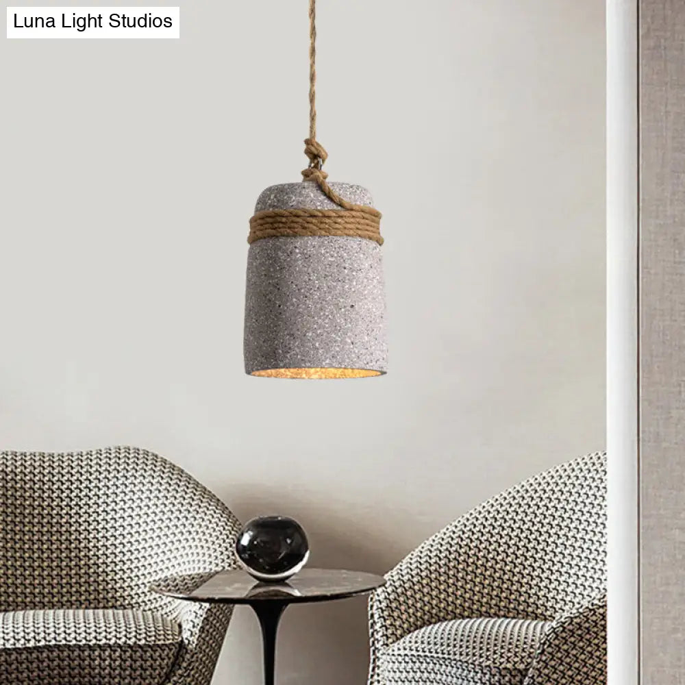 Cement Bell Pendant Light Antique Style with Rope Rod for Restaurant Ceiling in Black/Grey/White