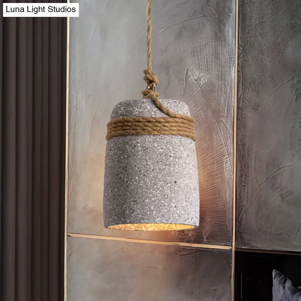 Cement Bell Pendant Light Antique Style with Rope Rod for Restaurant Ceiling in Black/Grey/White