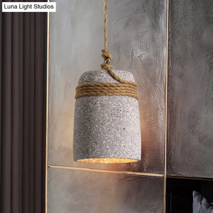 Cement Bell Pendant Light Antique Style with Rope Rod for Restaurant Ceiling in Black/Grey/White