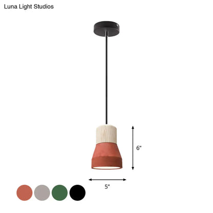 DecorBites™ Cement Bottle Small Hanging Lamp Macaron Single Red/Grey/Green Ceiling Pendant Light with Wood Top