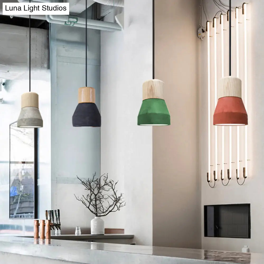 DecorBites™ Cement Bottle Small Hanging Lamp Macaron Single Red/Grey/Green Ceiling Pendant Light with Wood Top