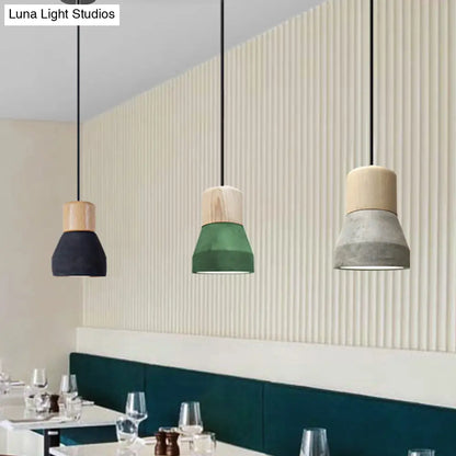 DecorBites™ Cement Bottle Small Hanging Lamp Macaron Single Red/Grey/Green Ceiling Pendant Light with Wood Top