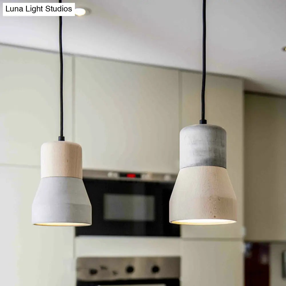 DecorBites™ Cement Bottle Small Hanging Lamp Macaron Single Red/Grey/Green Ceiling Pendant Light with Wood Top