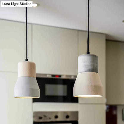 DecorBites™ Cement Bottle Small Hanging Lamp Macaron Single Red/Grey/Green Ceiling Pendant Light with Wood Top