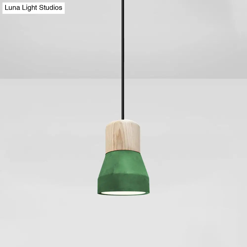 DecorBites™ Cement Bottle Small Hanging Lamp Macaron Single Red/Grey/Green Ceiling Pendant Light with Wood Top