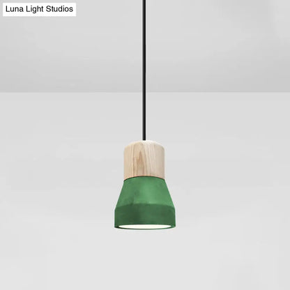 DecorBites™ Cement Bottle Small Hanging Lamp Macaron Single Red/Grey/Green Ceiling Pendant Light with Wood Top