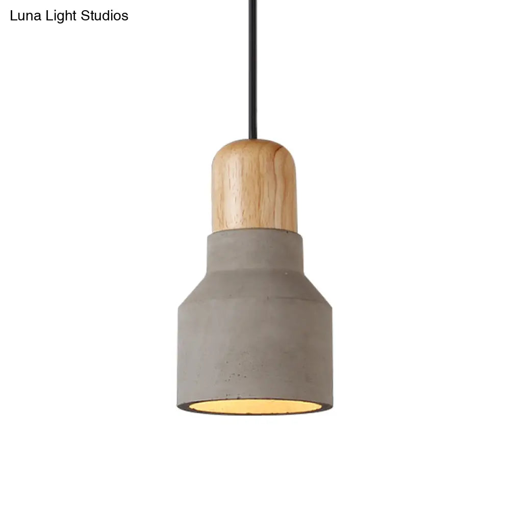 DecorBites™ Cement Bottle Small Hanging Lamp Macaron Single Red/Grey/Green Ceiling Pendant Light with Wood Top