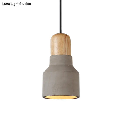 DecorBites™ Cement Bottle Small Hanging Lamp Macaron Single Red/Grey/Green Ceiling Pendant Light with Wood Top
