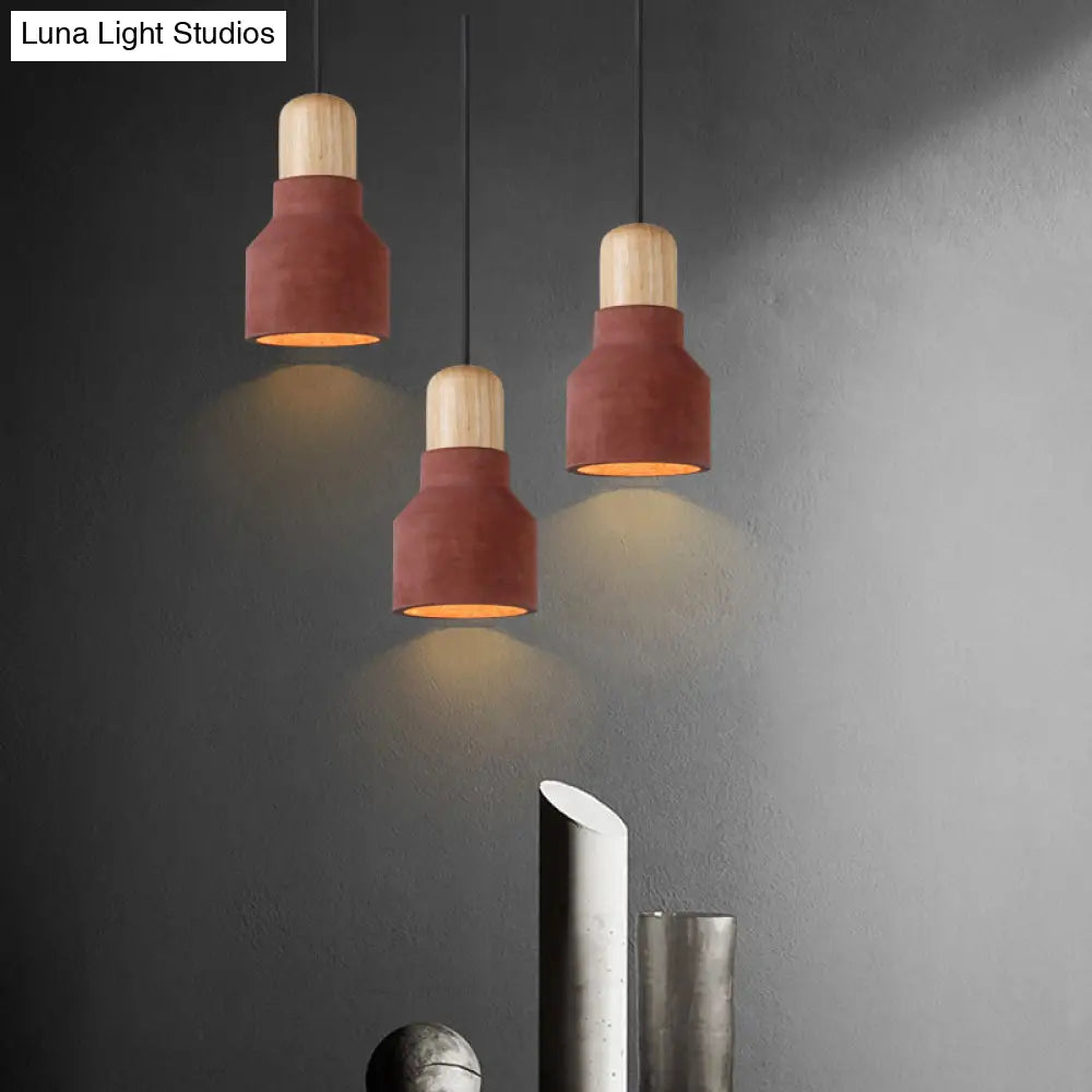 DecorBites™ Cement Bottle Small Hanging Lamp Macaron Single Red/Grey/Green Ceiling Pendant Light with Wood Top