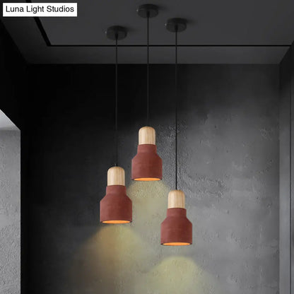 DecorBites™ Cement Bottle Small Hanging Lamp Macaron Single Red/Grey/Green Ceiling Pendant Light with Wood Top
