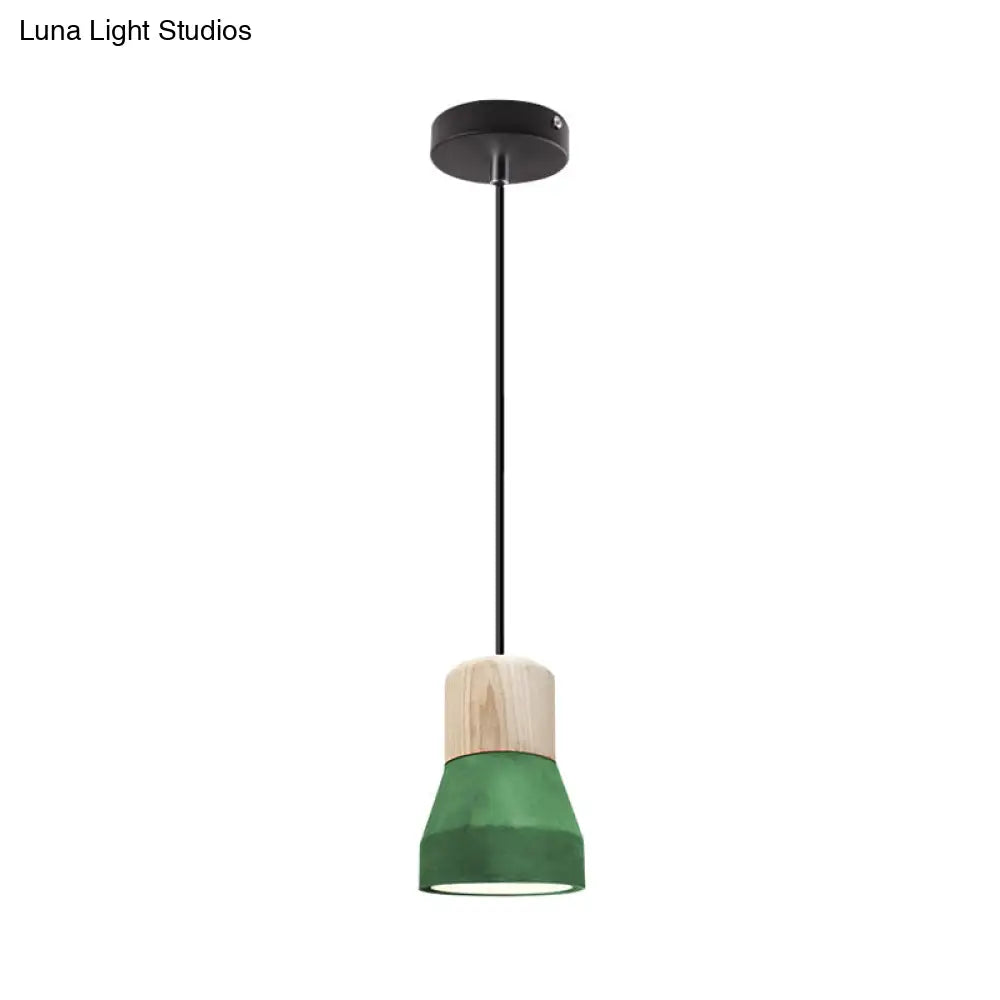 DecorBites™ Cement Bottle Small Hanging Lamp Macaron Single Red/Grey/Green Ceiling Pendant Light with Wood Top