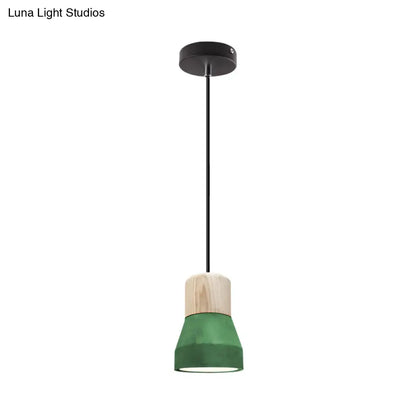 DecorBites™ Cement Bottle Small Hanging Lamp Macaron Single Red/Grey/Green Ceiling Pendant Light with Wood Top