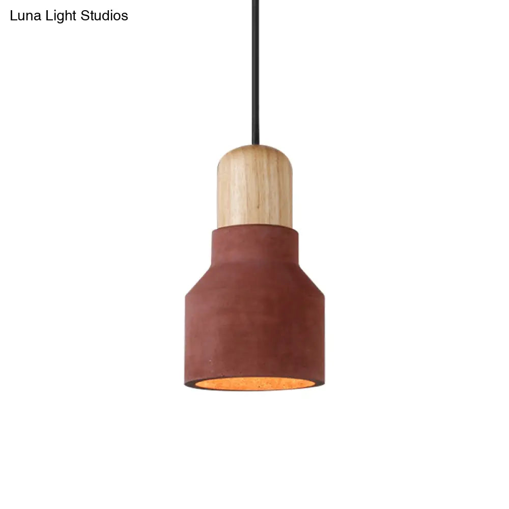 DecorBites™ Cement Bottle Small Hanging Lamp Macaron Single Red/Grey/Green Ceiling Pendant Light with Wood Top