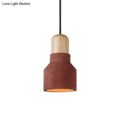 DecorBites™ Cement Bottle Small Hanging Lamp Macaron Single Red/Grey/Green Ceiling Pendant Light with Wood Top