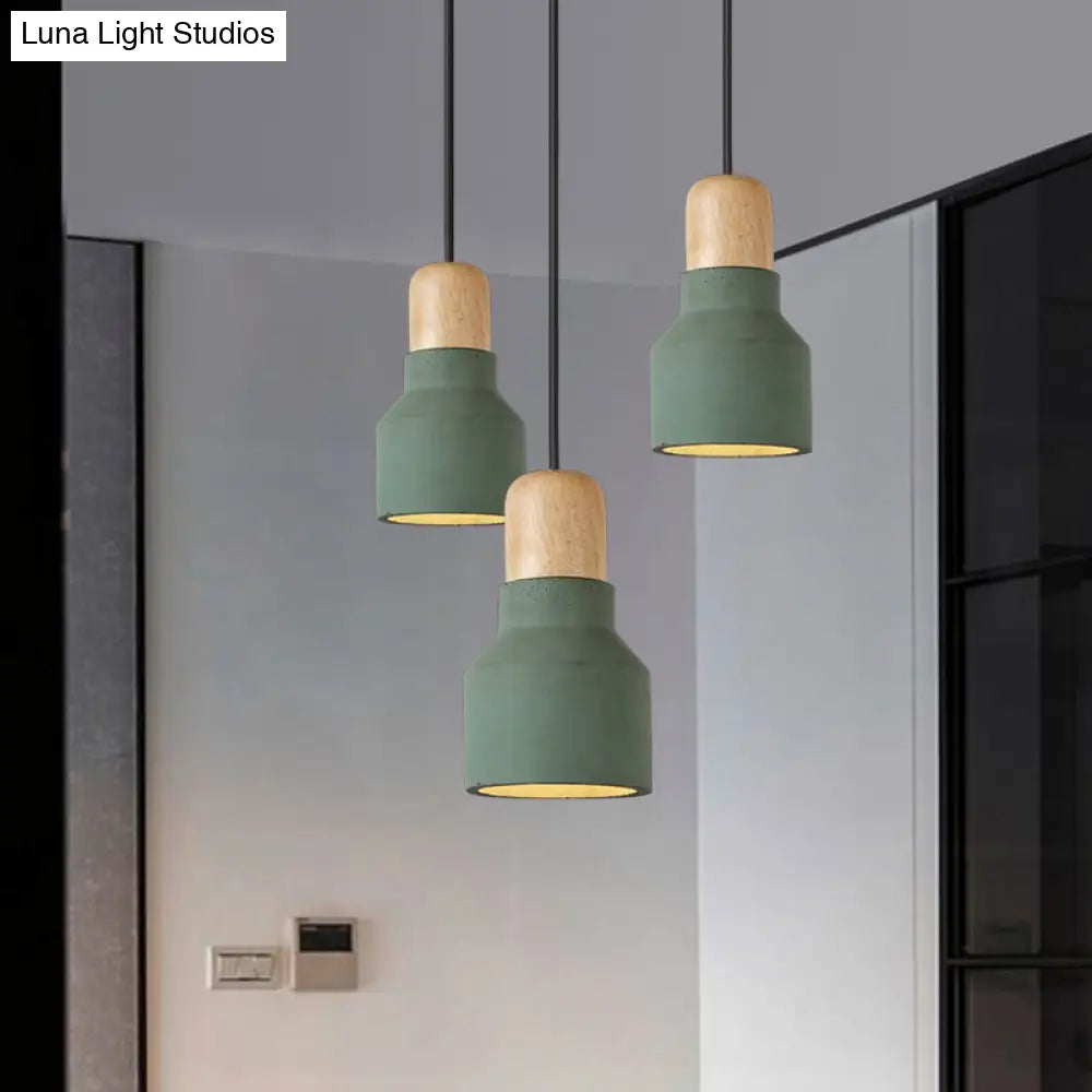 DecorBites™ Cement Bottle Small Hanging Lamp Macaron Single Red/Grey/Green Ceiling Pendant Light with Wood Top