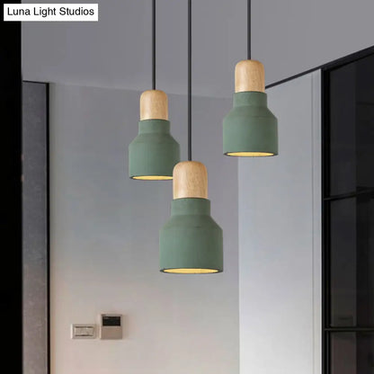 DecorBites™ Cement Bottle Small Hanging Lamp Macaron Single Red/Grey/Green Ceiling Pendant Light with Wood Top