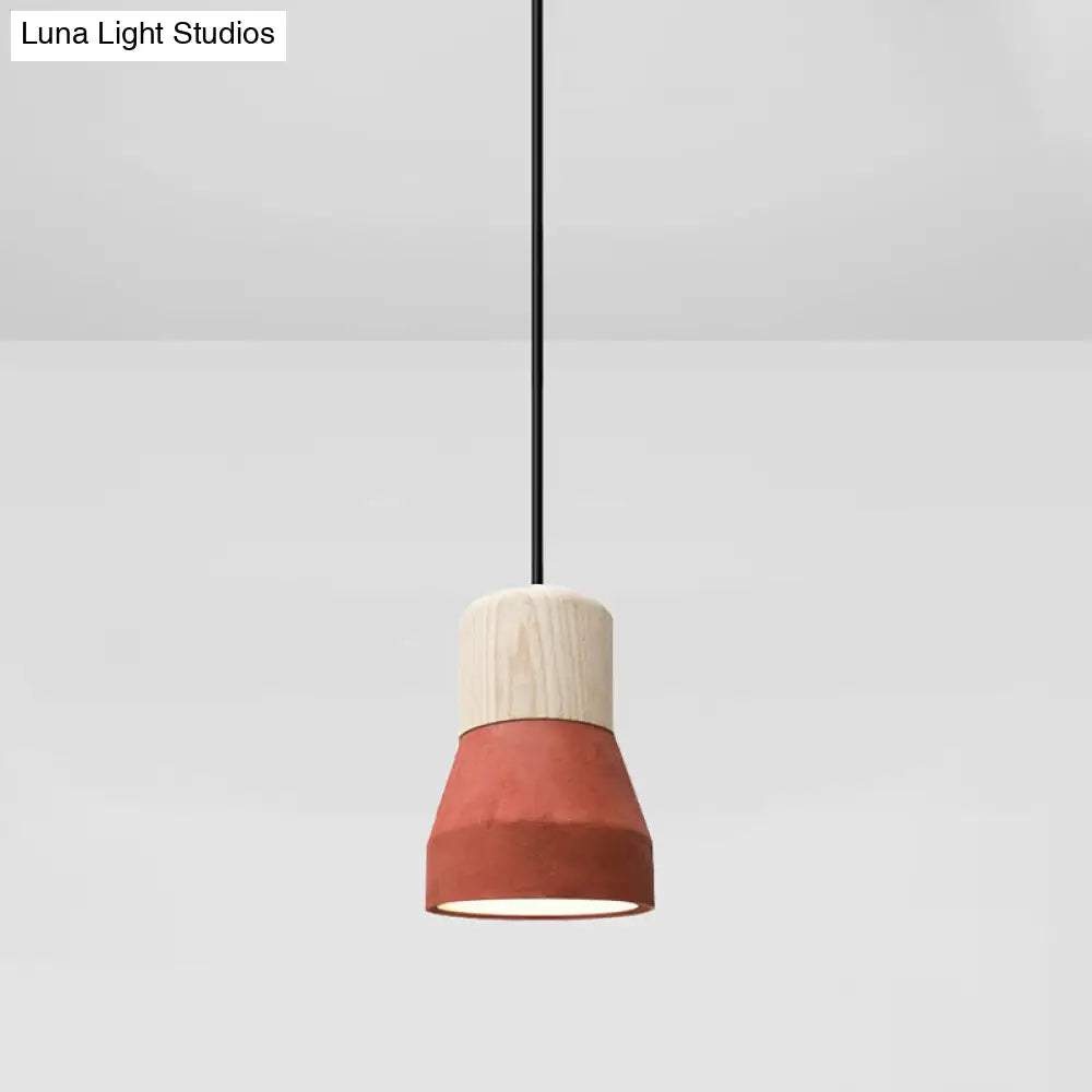 DecorBites™ Cement Bottle Small Hanging Lamp Macaron Single Red/Grey/Green Ceiling Pendant Light with Wood Top