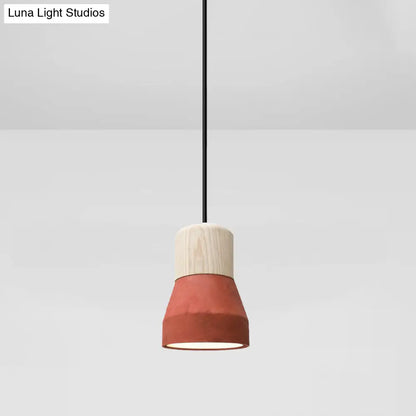 DecorBites™ Cement Bottle Small Hanging Lamp Macaron Single Red/Grey/Green Ceiling Pendant Light with Wood Top
