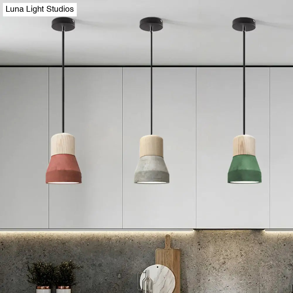 DecorBites™ Cement Bottle Small Hanging Lamp Macaron Single Red/Grey/Green Ceiling Pendant Light with Wood Top