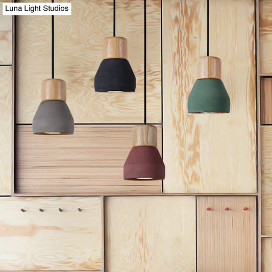 DecorBites™ Cement Bottle Small Hanging Lamp Macaron Single Red/Grey/Green Ceiling Pendant Light with Wood Top