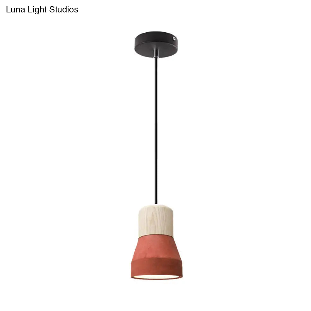 DecorBites™ Cement Bottle Small Hanging Lamp Macaron Single Red/Grey/Green Ceiling Pendant Light with Wood Top