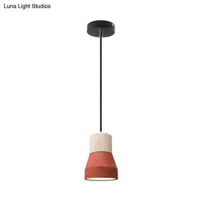 DecorBites™ Cement Bottle Small Hanging Lamp Macaron Single Red/Grey/Green Ceiling Pendant Light with Wood Top
