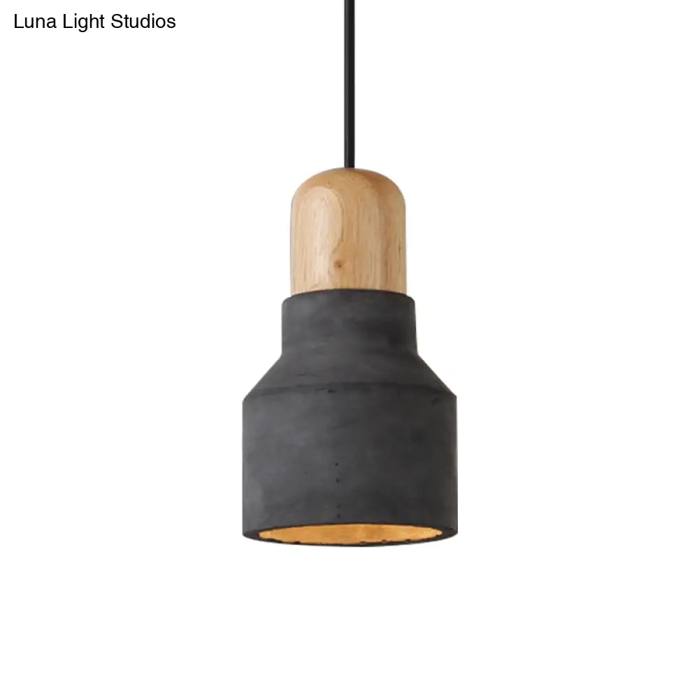 DecorBites™ Cement Bottle Small Hanging Lamp Macaron Single Red/Grey/Green Ceiling Pendant Light with Wood Top