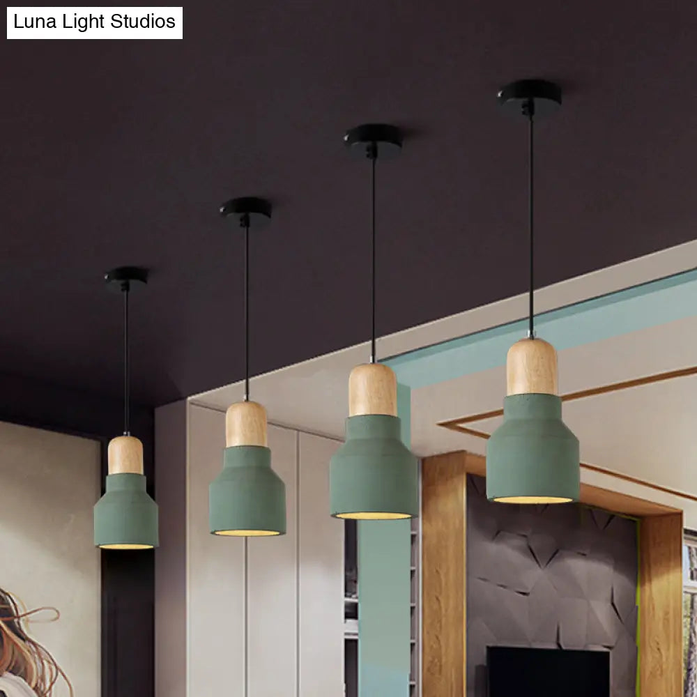 DecorBites™ Cement Bottle Small Hanging Lamp Macaron Single Red/Grey/Green Ceiling Pendant Light with Wood Top