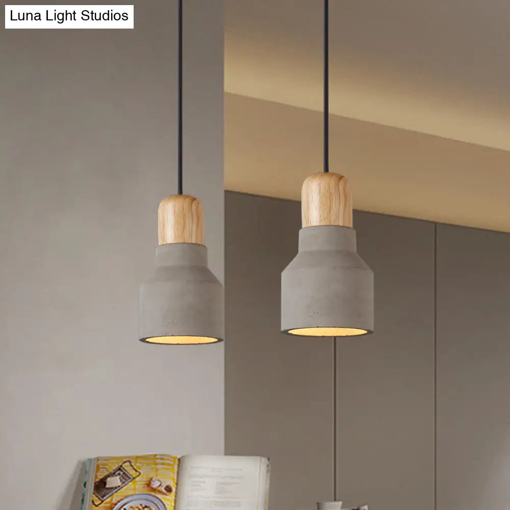 DecorBites™ Cement Bottle Small Hanging Lamp Macaron Single Red/Grey/Green Ceiling Pendant Light with Wood Top