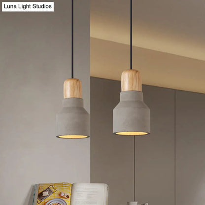 DecorBites™ Cement Bottle Small Hanging Lamp Macaron Single Red/Grey/Green Ceiling Pendant Light with Wood Top