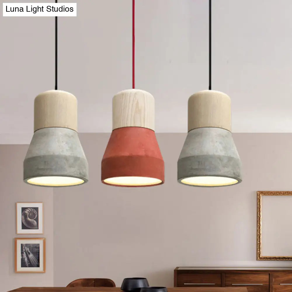 DecorBites™ Cement Bottle Small Hanging Lamp Macaron Single Red/Grey/Green Ceiling Pendant Light with Wood Top