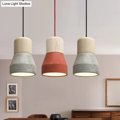 DecorBites™ Cement Bottle Small Hanging Lamp Macaron Single Red/Grey/Green Ceiling Pendant Light with Wood Top