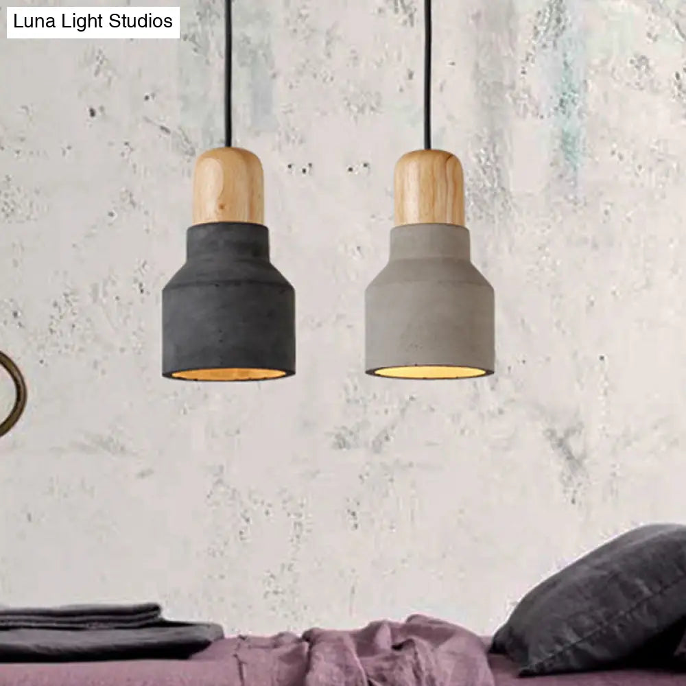 DecorBites™ Cement Bottle Small Hanging Lamp Macaron Single Red/Grey/Green Ceiling Pendant Light with Wood Top