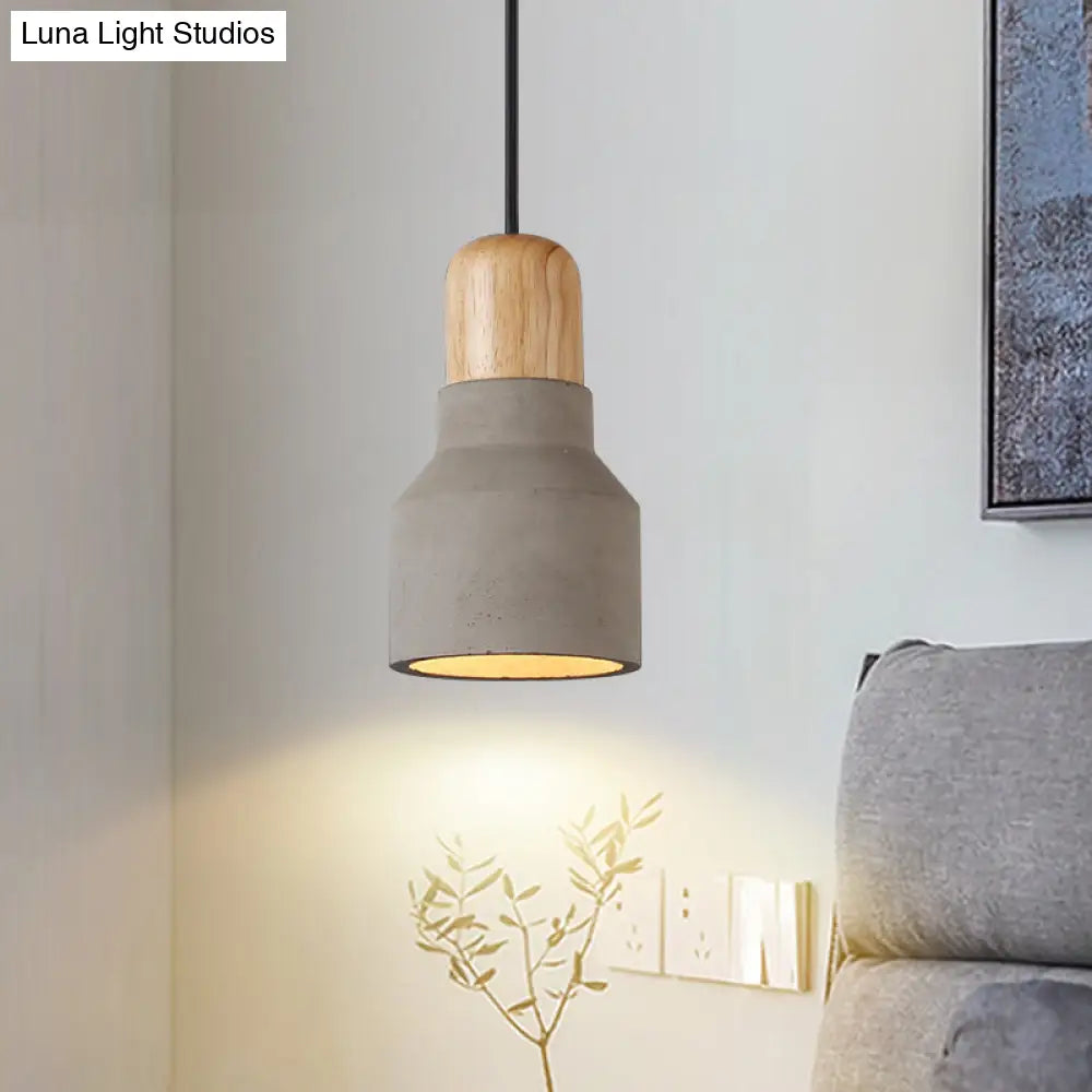 DecorBites™ Cement Bottle Small Hanging Lamp Macaron Single Red/Grey/Green Ceiling Pendant Light with Wood Top