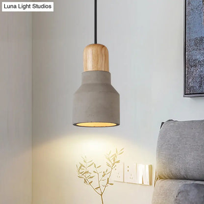DecorBites™ Cement Bottle Small Hanging Lamp Macaron Single Red/Grey/Green Ceiling Pendant Light with Wood Top