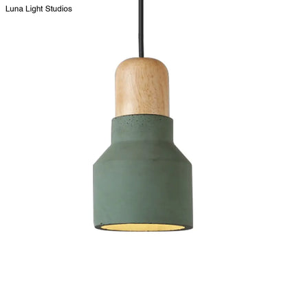DecorBites™ Cement Bottle Small Hanging Lamp Macaron Single Red/Grey/Green Ceiling Pendant Light with Wood Top