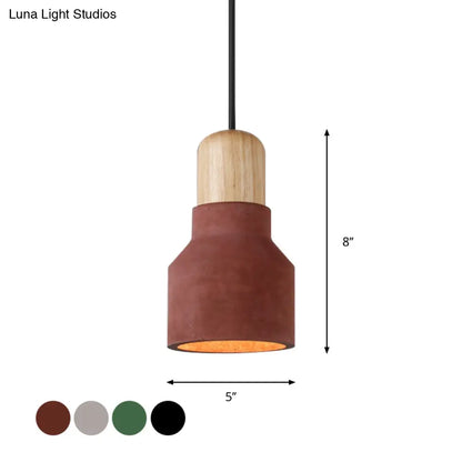 DecorBites™ Cement Bottle Small Hanging Lamp Macaron Single Red/Grey/Green Ceiling Pendant Light with Wood Top