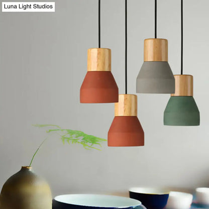 DecorBites™ Cement Bottle Small Hanging Lamp Macaron Single Red/Grey/Green Ceiling Pendant Light with Wood Top