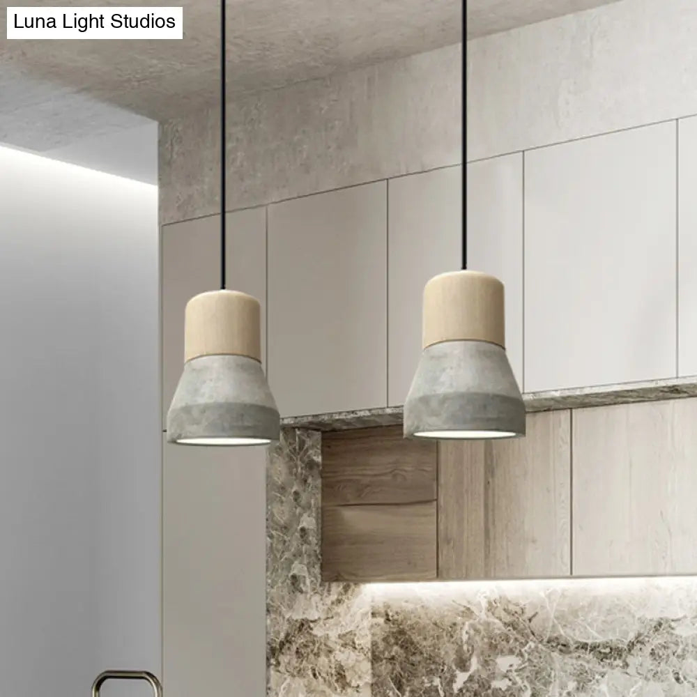 DecorBites™ Cement Bottle Small Hanging Lamp Macaron Single Red/Grey/Green Ceiling Pendant Light with Wood Top