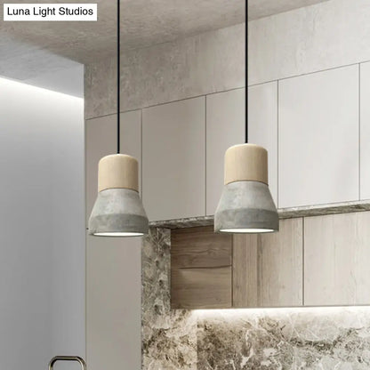 DecorBites™ Cement Bottle Small Hanging Lamp Macaron Single Red/Grey/Green Ceiling Pendant Light with Wood Top