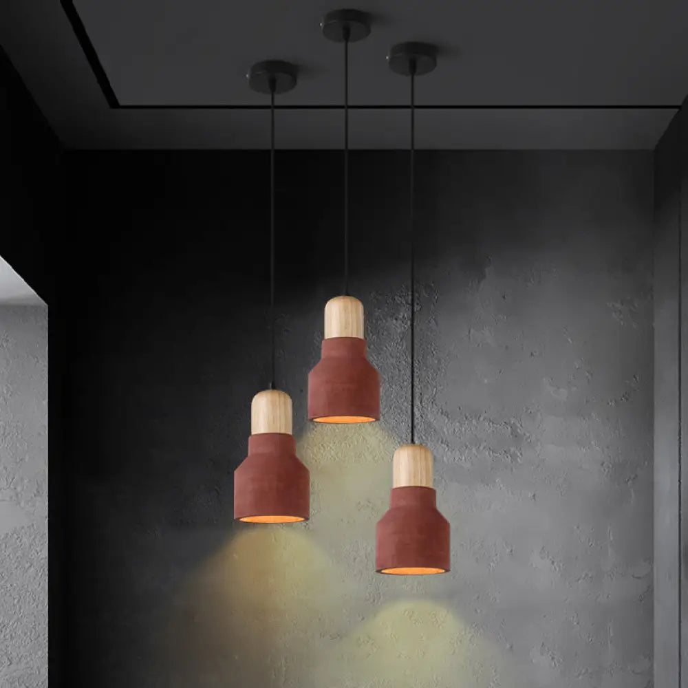 DecorBites™ Cement Bottle Small Hanging Lamp Macaron Single Red/Grey/Green Ceiling Pendant Light with Wood Top