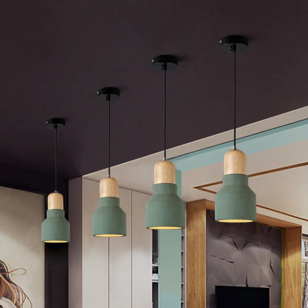DecorBites™ Cement Bottle Small Hanging Lamp Macaron Single Red/Grey/Green Ceiling Pendant Light with Wood Top