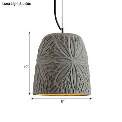 Cement Hanging Light Pendant in Grey - 1 Bulb, 8"/12" Width - Ideal for Restaurants