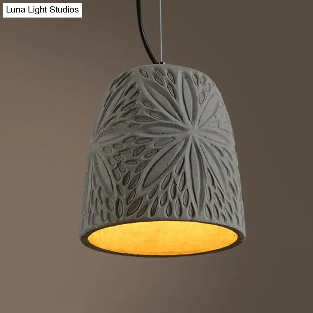 Cement Hanging Light Pendant in Grey - 1 Bulb, 8"/12" Width - Ideal for Restaurants